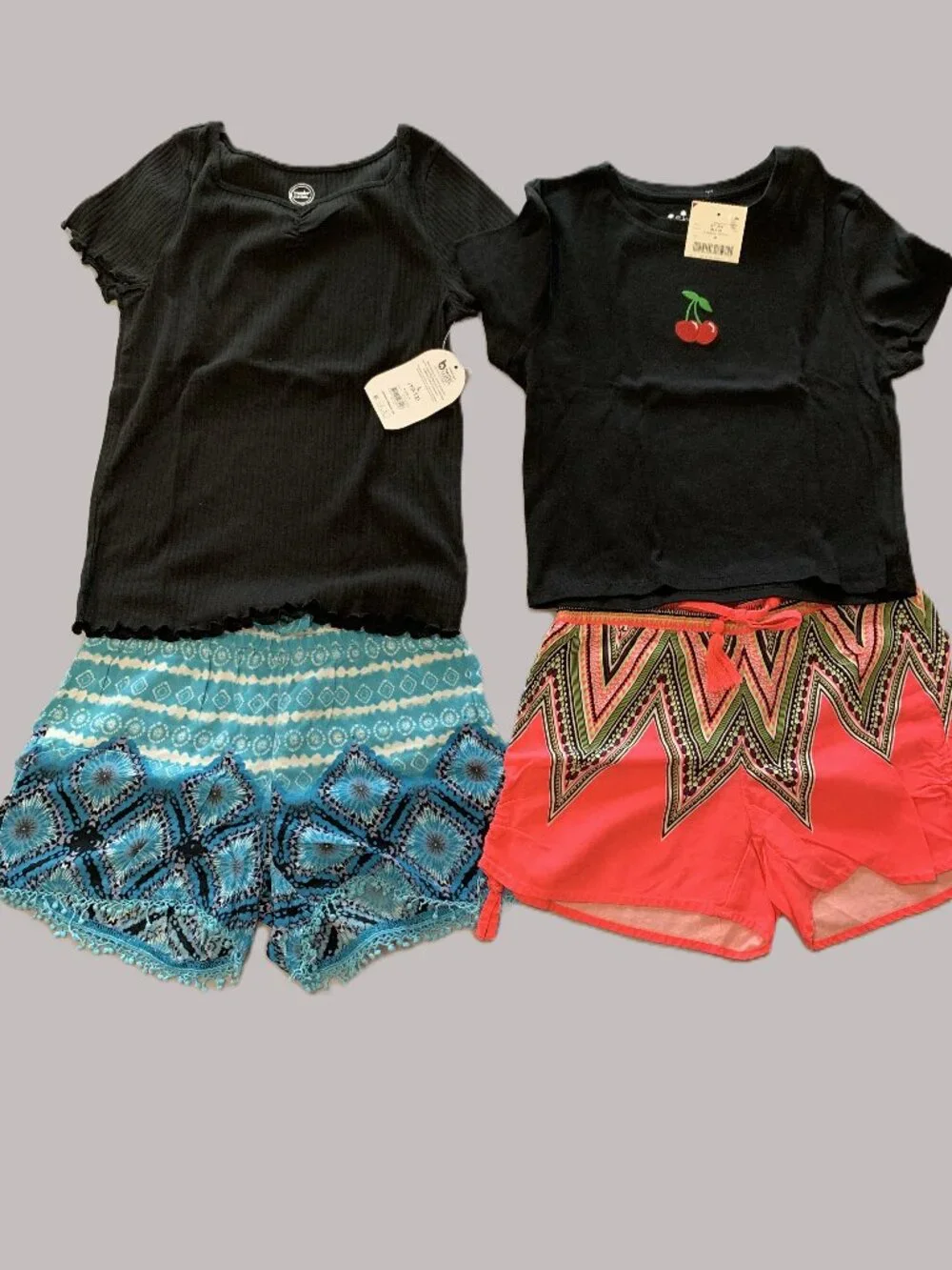 4 Piece Girls Brand New Tshirt. Justice Shorts Set Short Sleeves Size 10